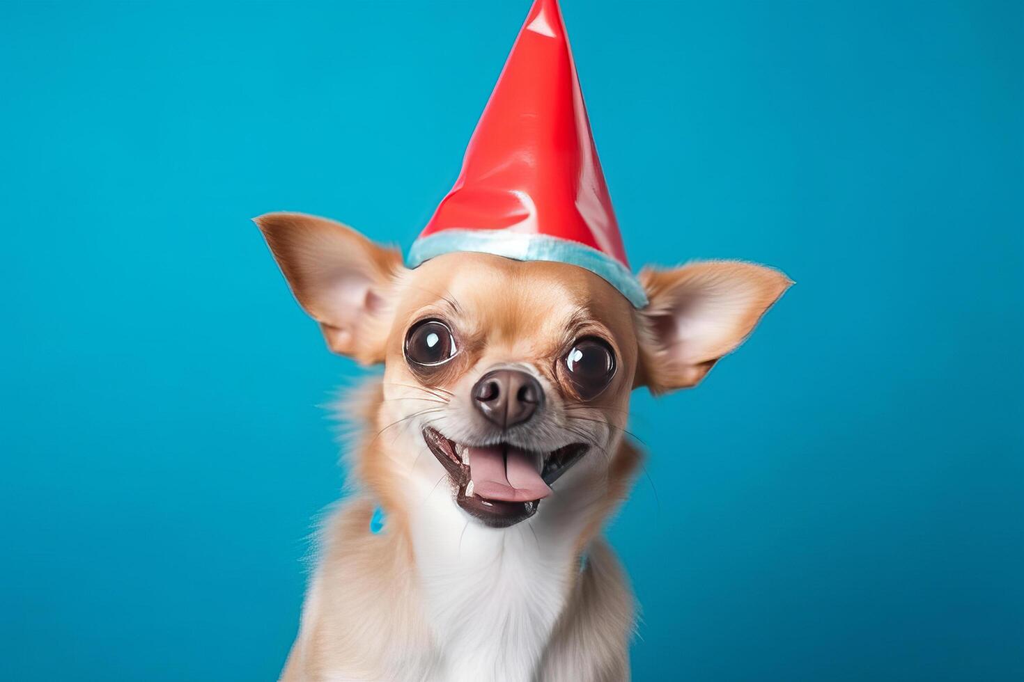 Cute dog in birthday cap. Illustration photo