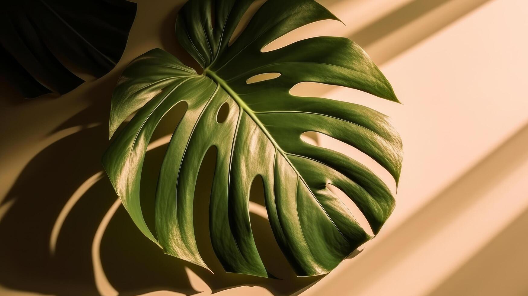 Monstera leaf. Shadow background. Illustration photo