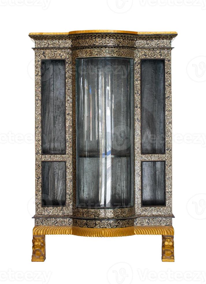 antique wooden cabinet isolated on white with clipping path photo