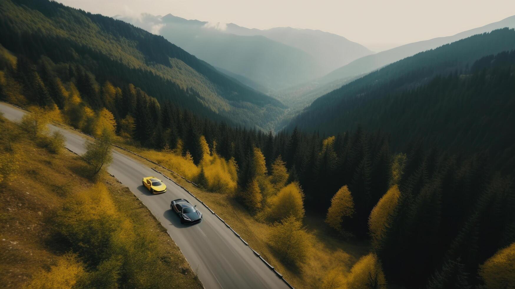 ar driving on a mountain road. Illustration photo