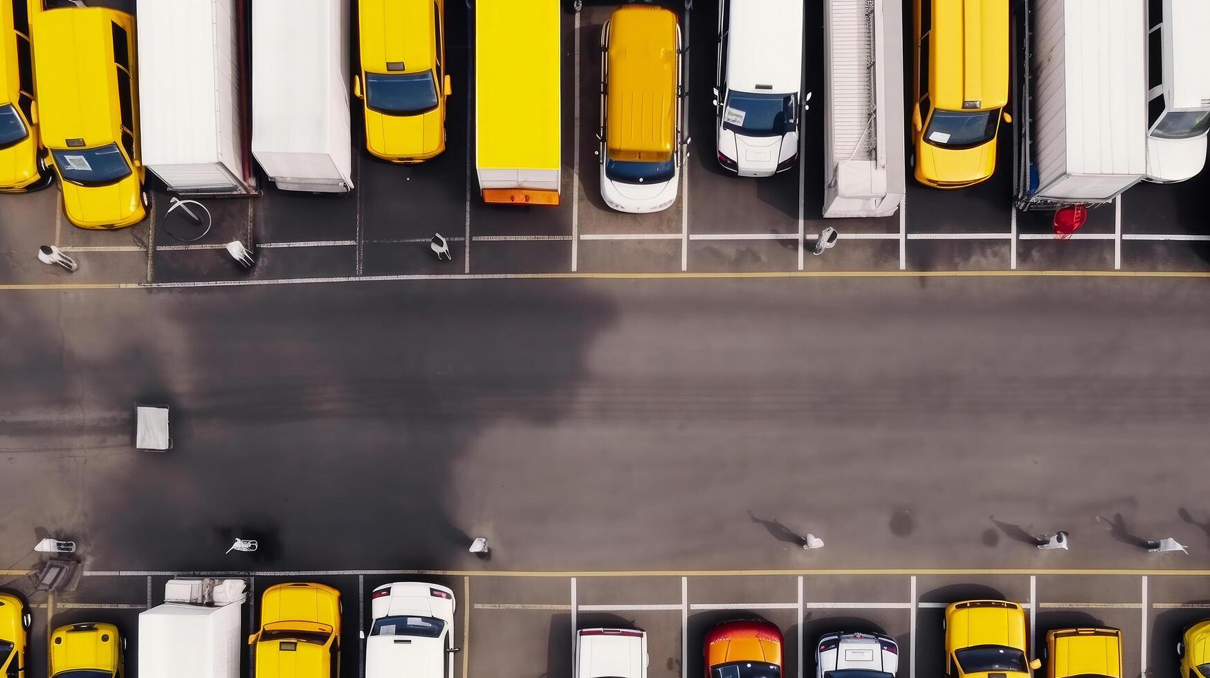 Yellow trucks top view. Illustration photo