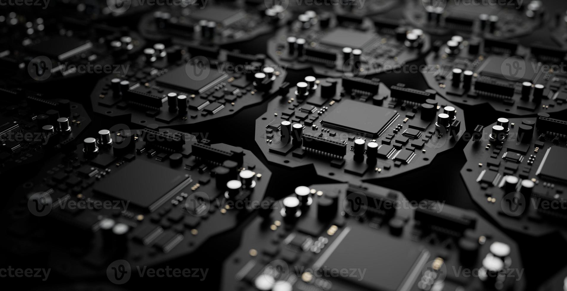 the variety of different types of chips and electronic components on the printed circuit board photo