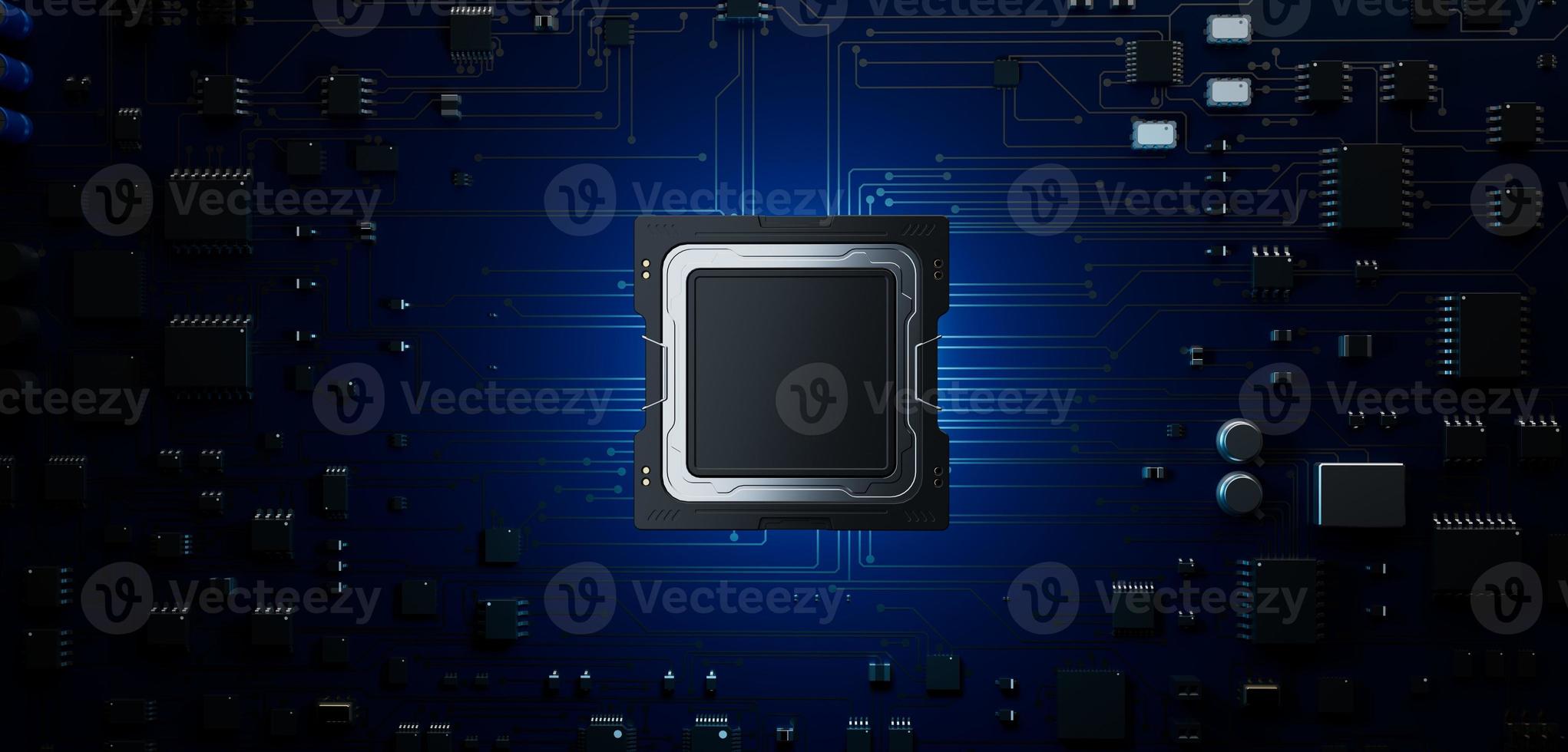 the variety of different types of chips and electronic components on the printed circuit board photo