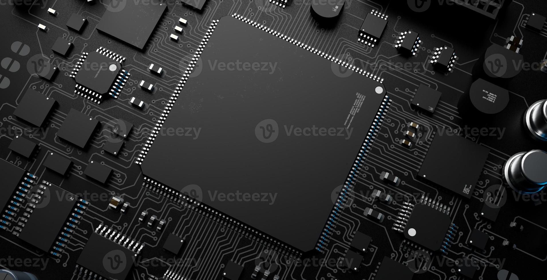 the variety of different types of chips and electronic components on the printed circuit board photo