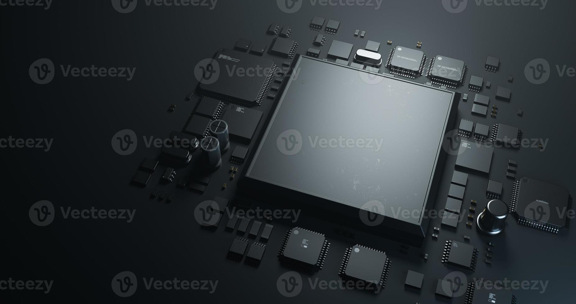 the variety of different types of chips and electronic components on the printed circuit board photo