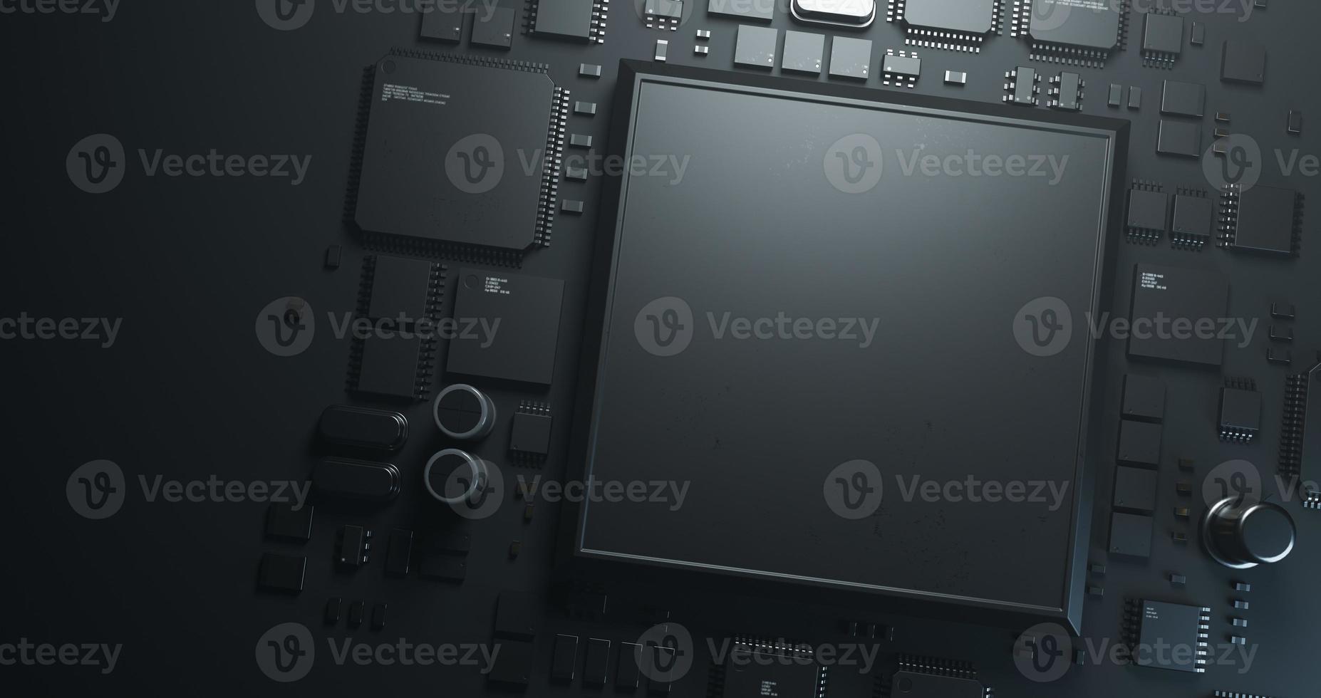 the variety of different types of chips and electronic components on the printed circuit board photo