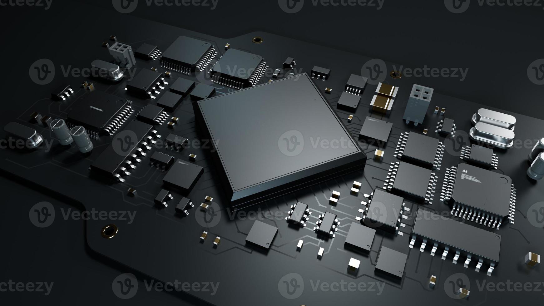 the variety of different types of chips and electronic components on the printed circuit board photo