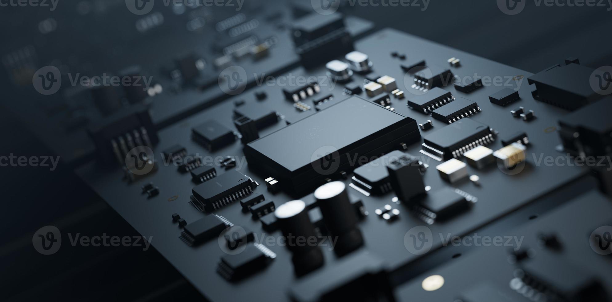 the variety of different types of chips and electronic components on the printed circuit board photo