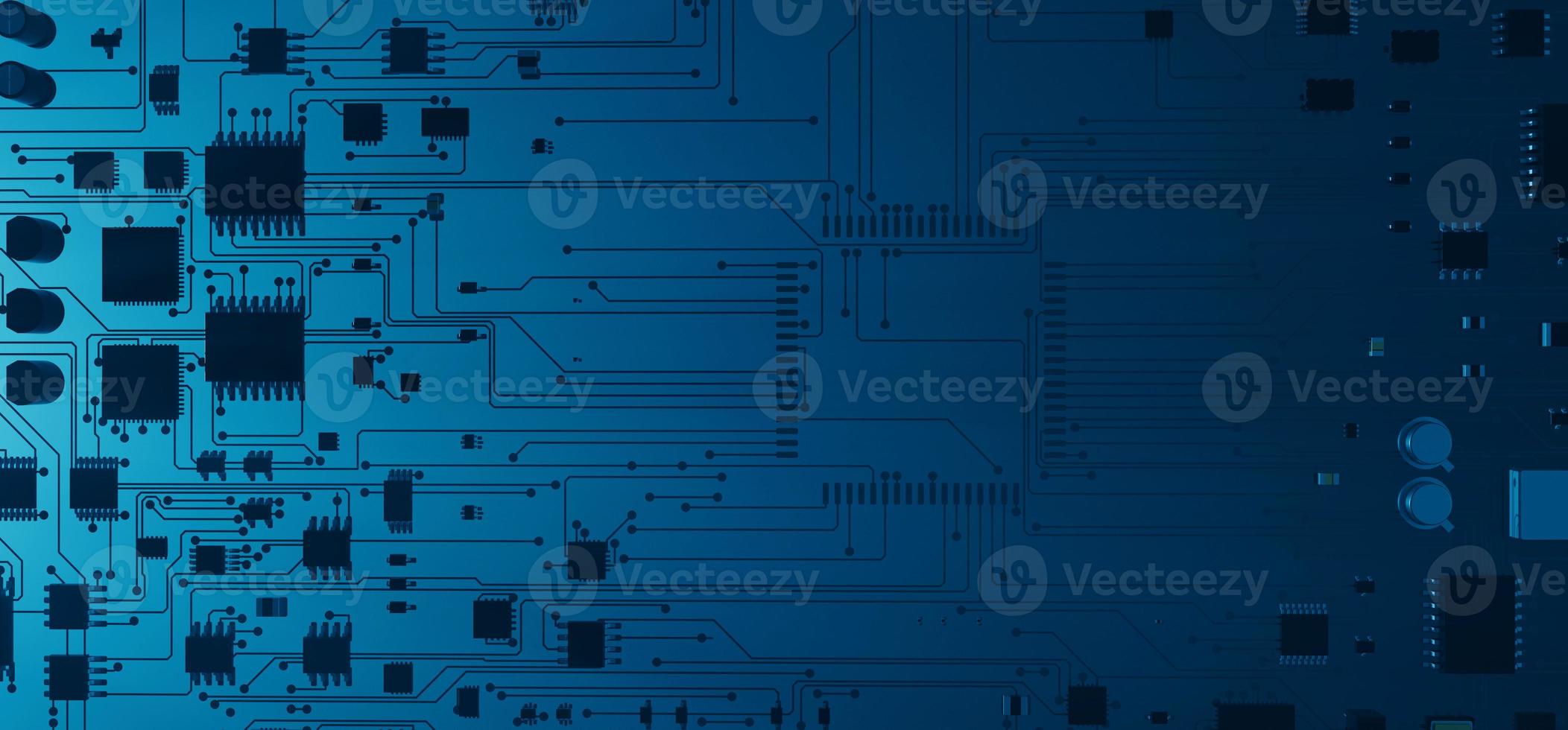 the variety of different types of chips and electronic components on the printed circuit board photo