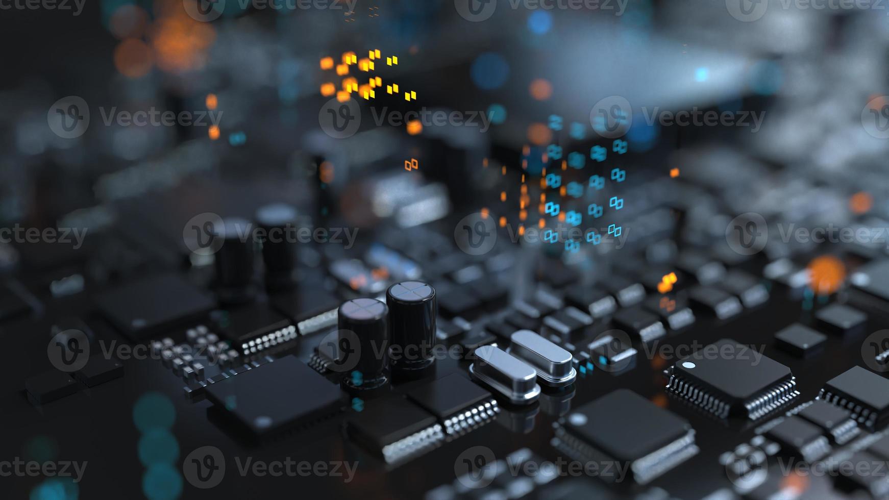 the variety of different types of chips and electronic components on the printed circuit board photo