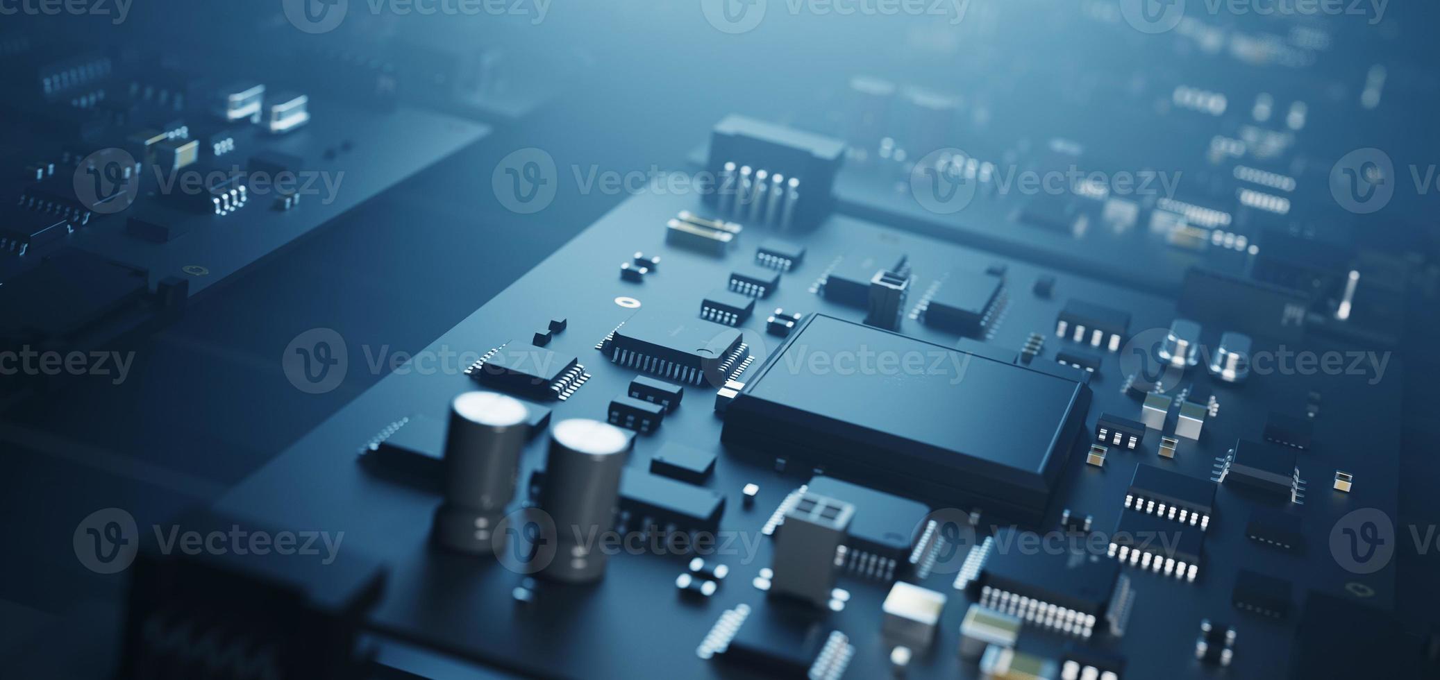 the variety of different types of chips and electronic components on the printed circuit board photo