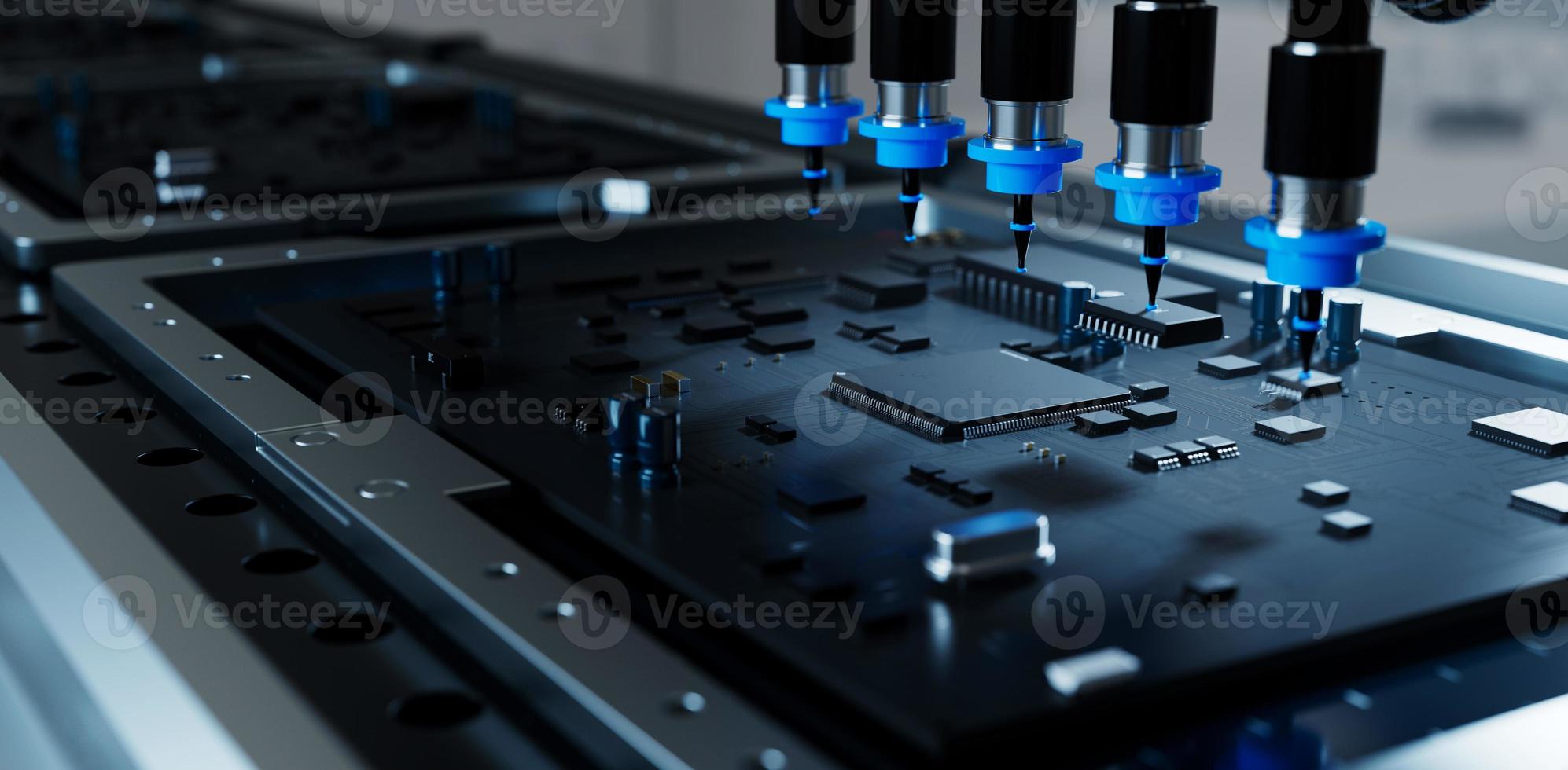 the variety of different types of chips and electronic components on the printed circuit board photo