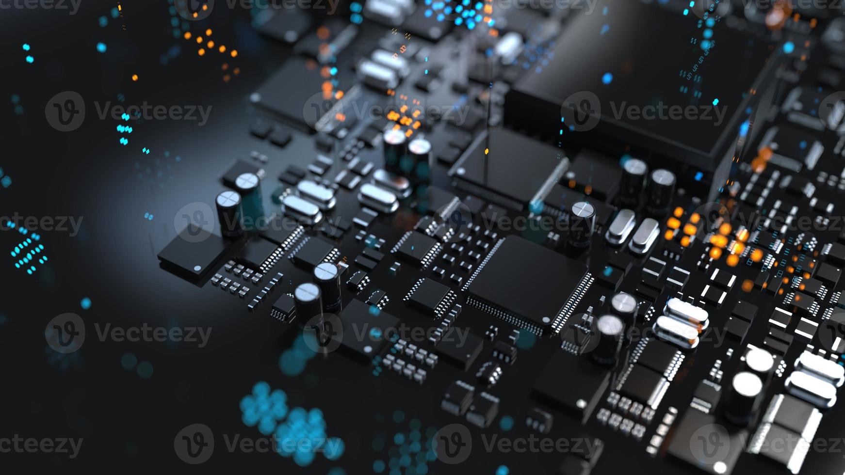 the variety of different types of chips and electronic components on the printed circuit board photo