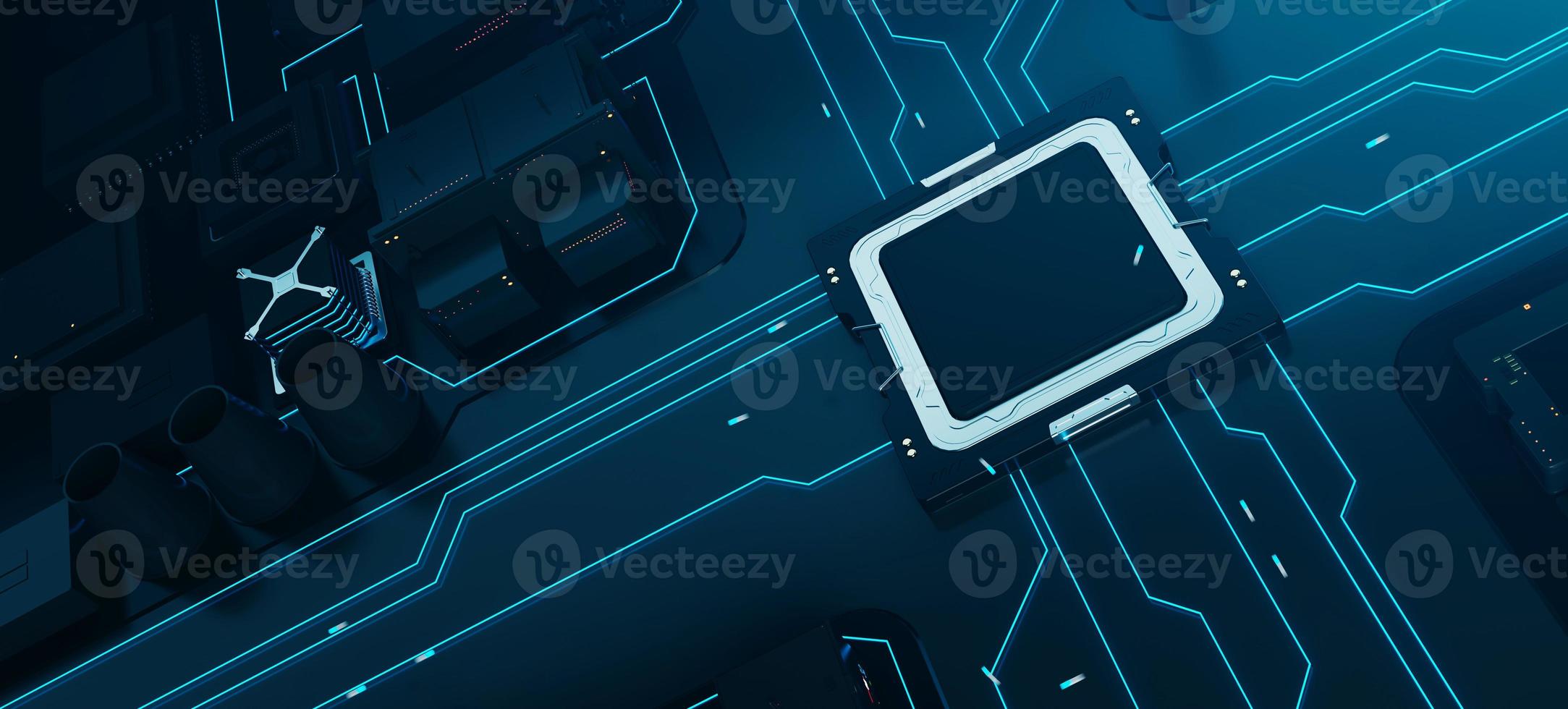the variety of different types of chips and electronic components on the printed circuit board photo