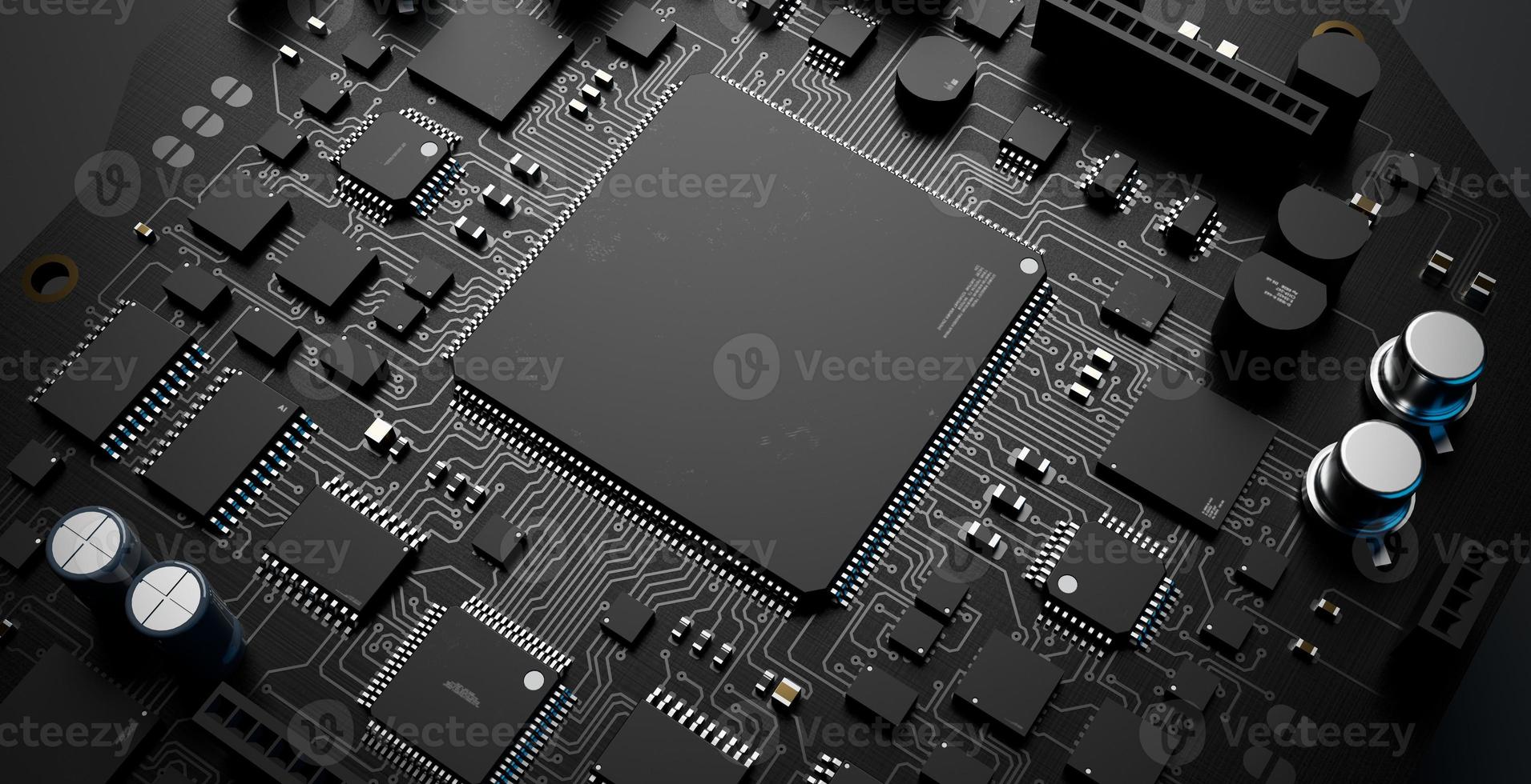 the variety of different types of chips and electronic components on the printed circuit board photo