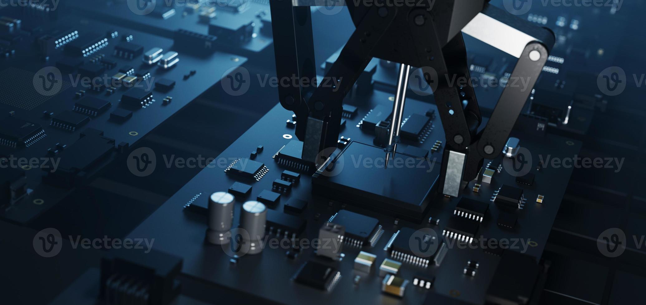 the variety of different types of chips and electronic components on the printed circuit board photo