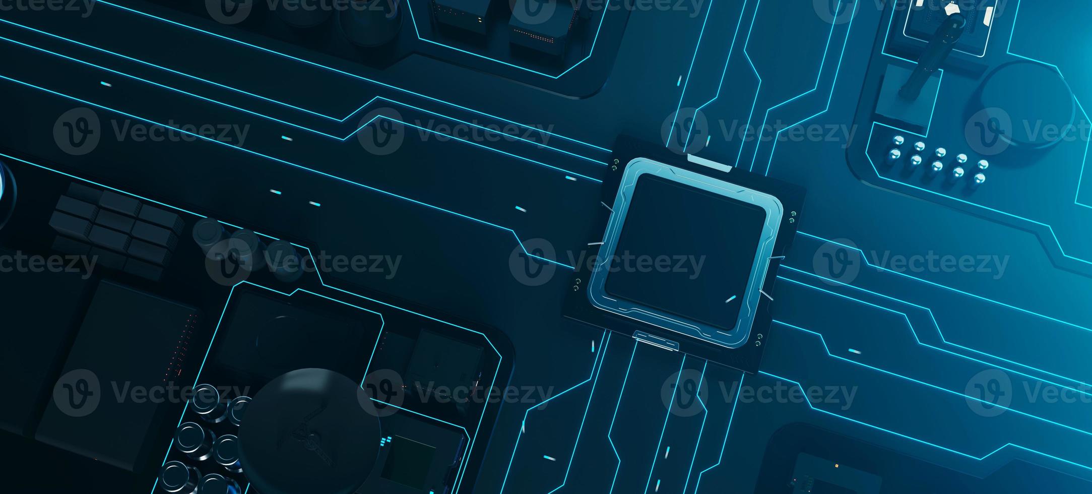 the variety of different types of chips and electronic components on the printed circuit board photo