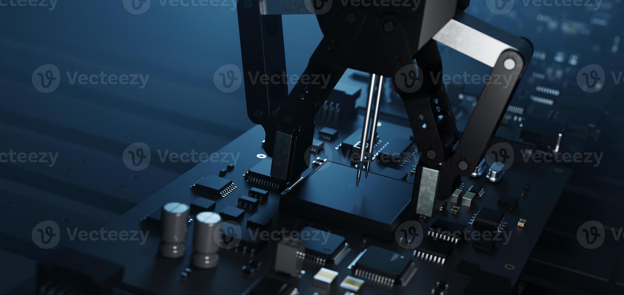 the variety of different types of chips and electronic components on the printed circuit board photo
