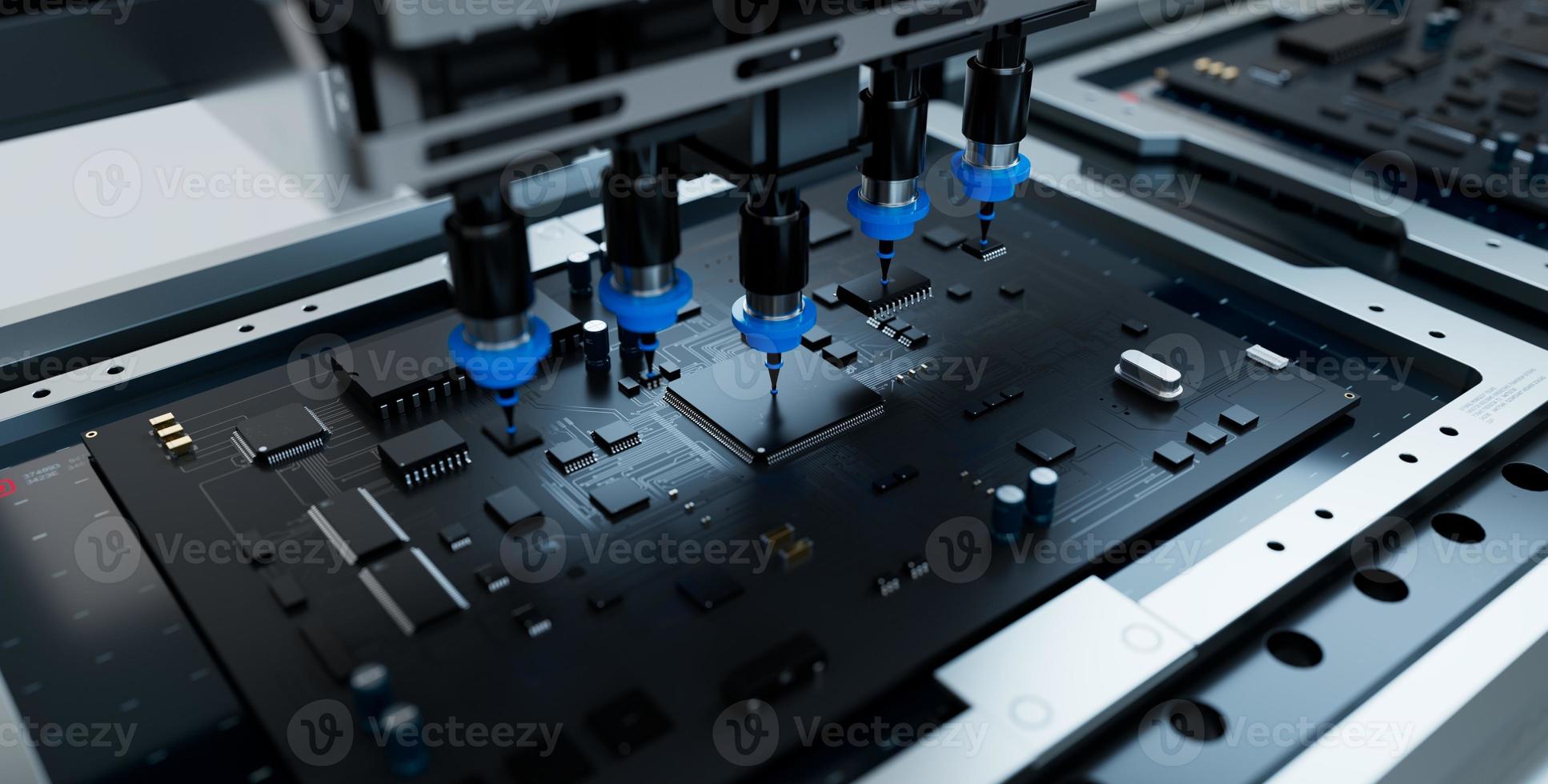 the variety of different types of chips and electronic components on the printed circuit board photo