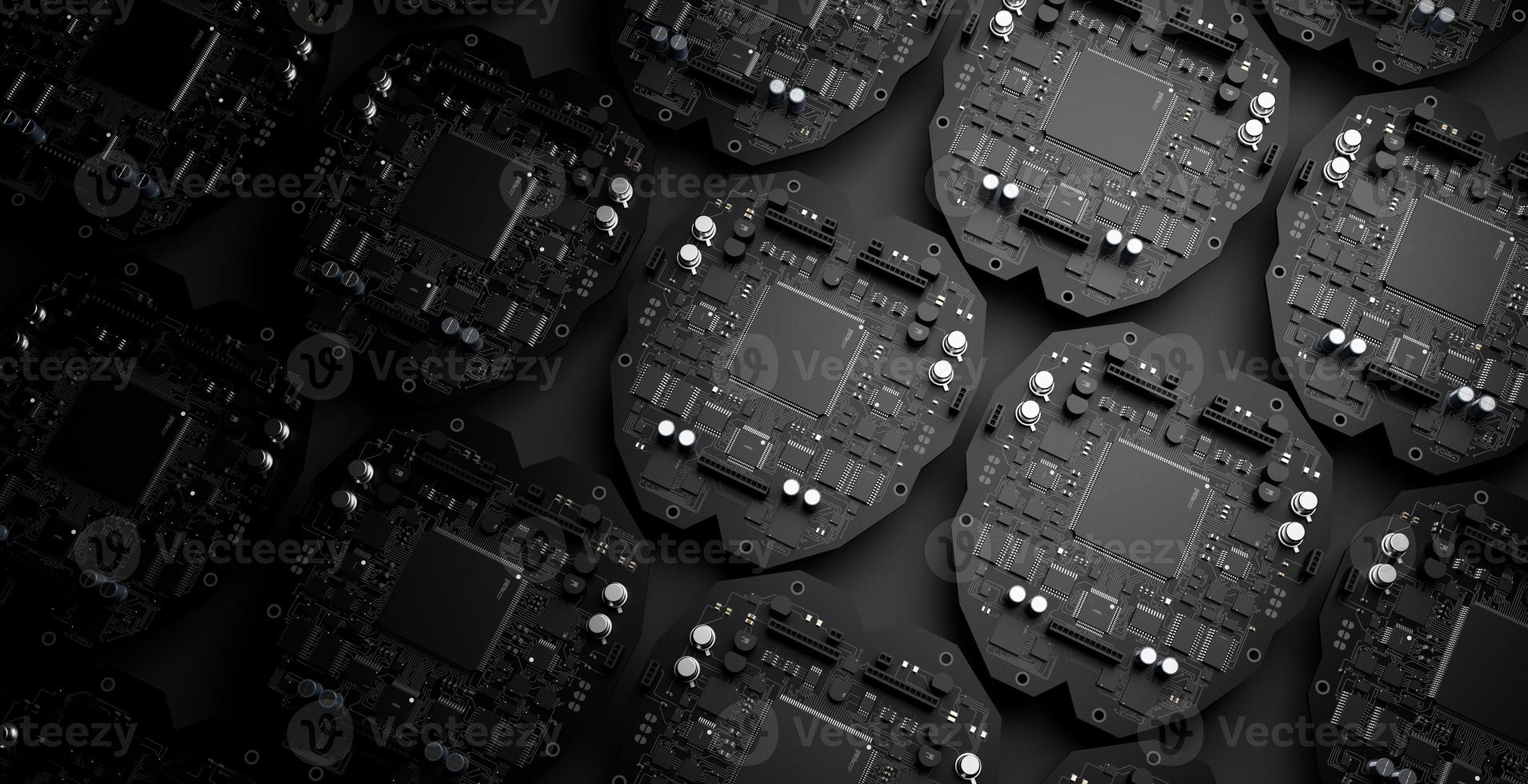 the variety of different types of chips and electronic components on the printed circuit board photo