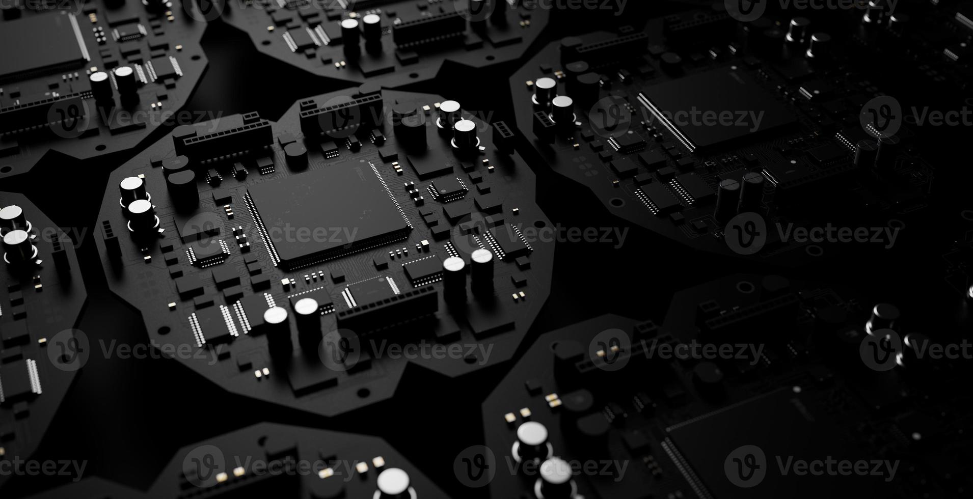 the variety of different types of chips and electronic components on the printed circuit board photo