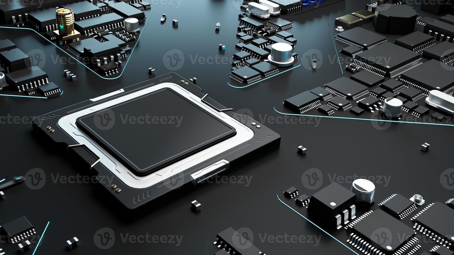 the variety of different types of chips and electronic components on the printed circuit board photo