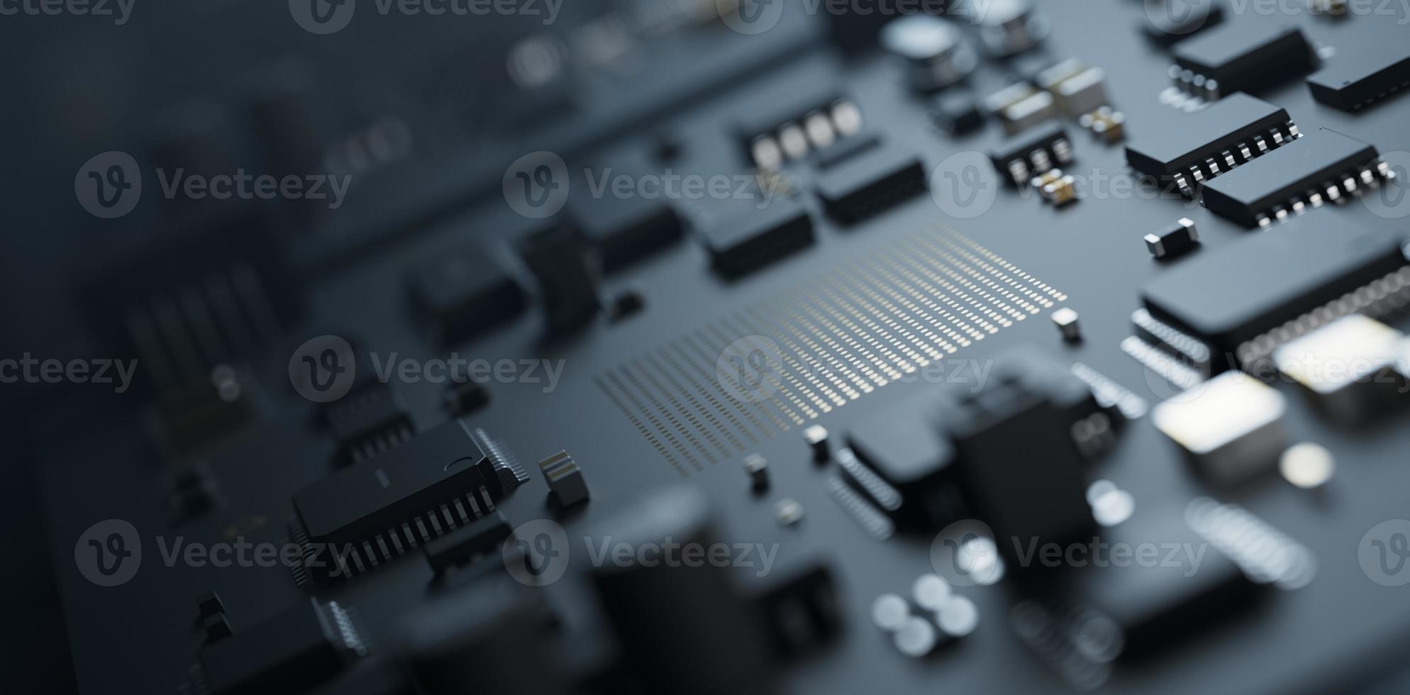 the variety of different types of chips and electronic components on the printed circuit board photo