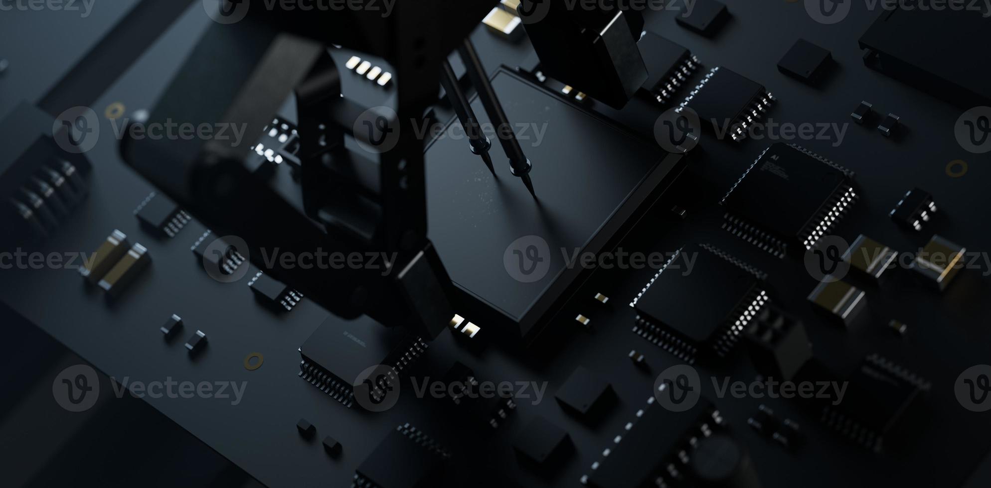 the variety of different types of chips and electronic components on the printed circuit board photo