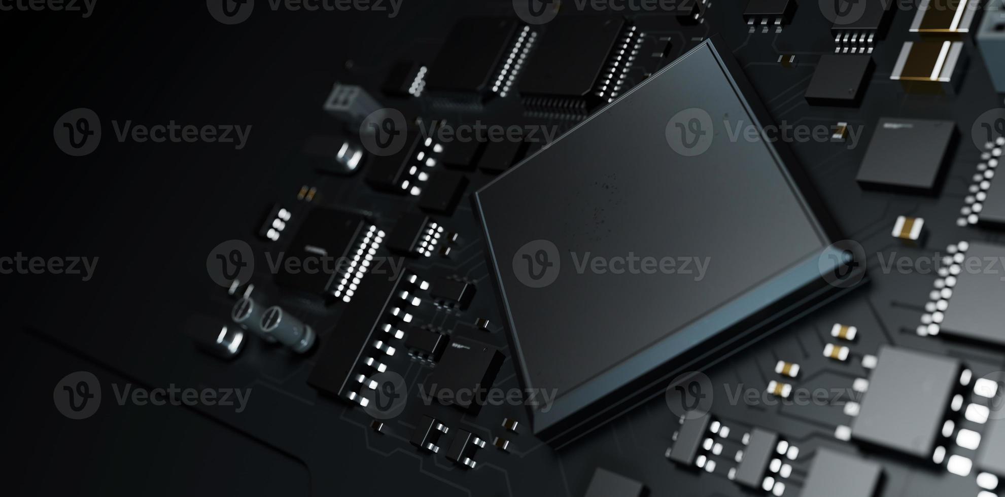 the variety of different types of chips and electronic components on the printed circuit board photo