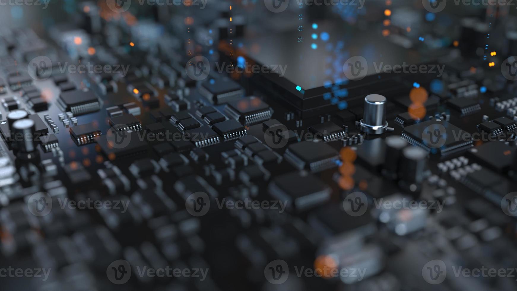 the variety of different types of chips and electronic components on the printed circuit board photo
