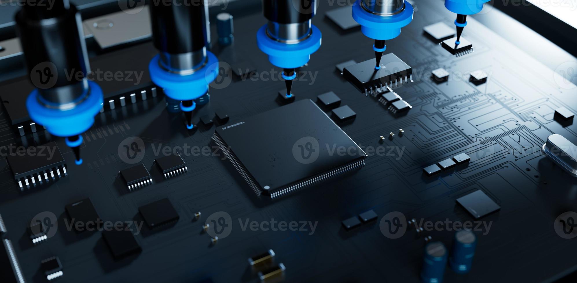 the variety of different types of chips and electronic components on the printed circuit board photo