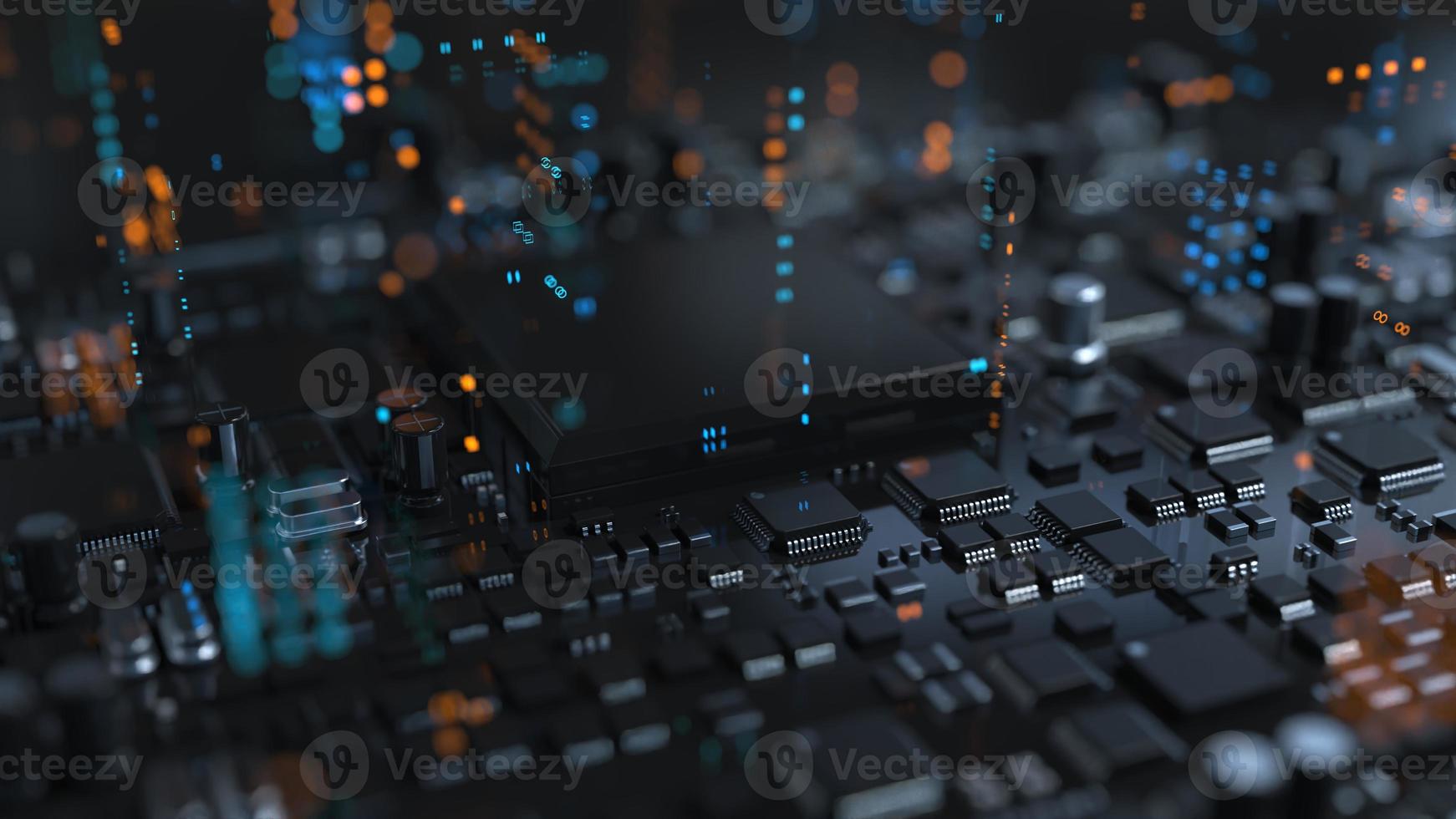 the variety of different types of chips and electronic components on the printed circuit board photo