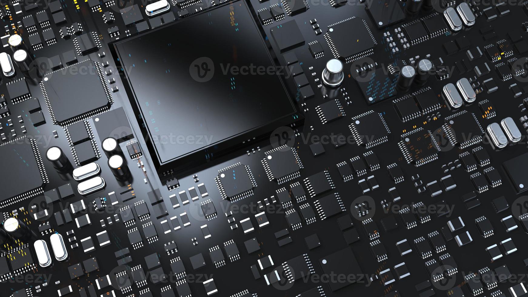 the variety of different types of chips and electronic components on the printed circuit board photo