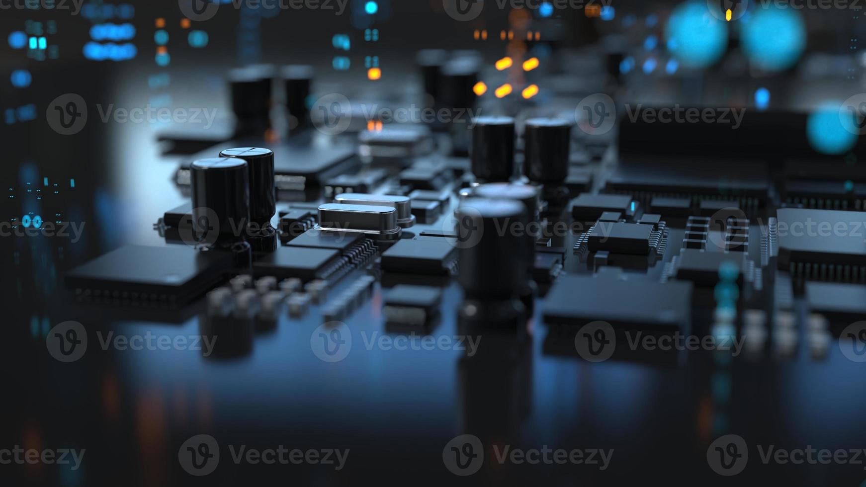 the variety of different types of chips and electronic components on the printed circuit board photo