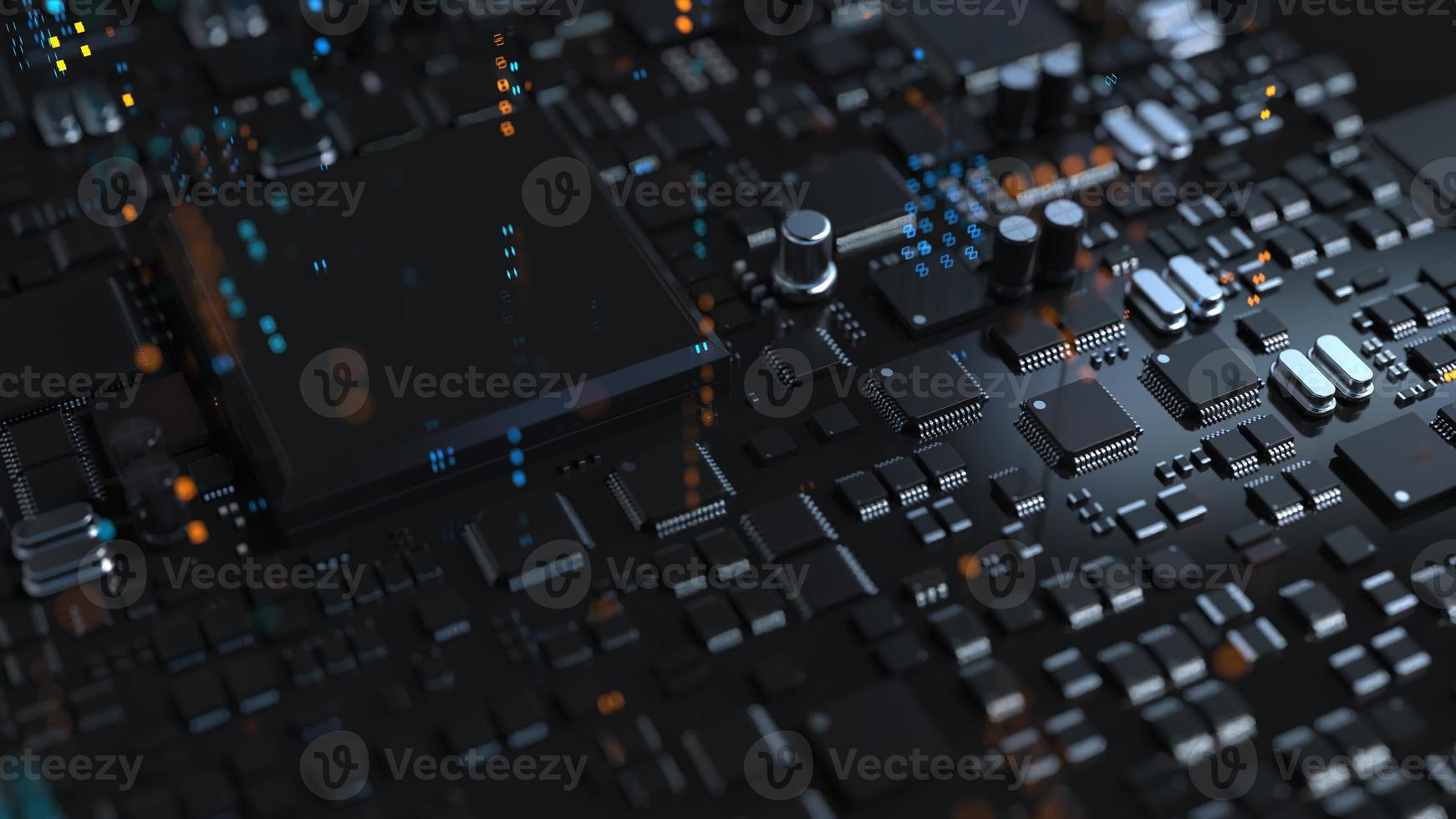 the variety of different types of chips and electronic components on the printed circuit board photo