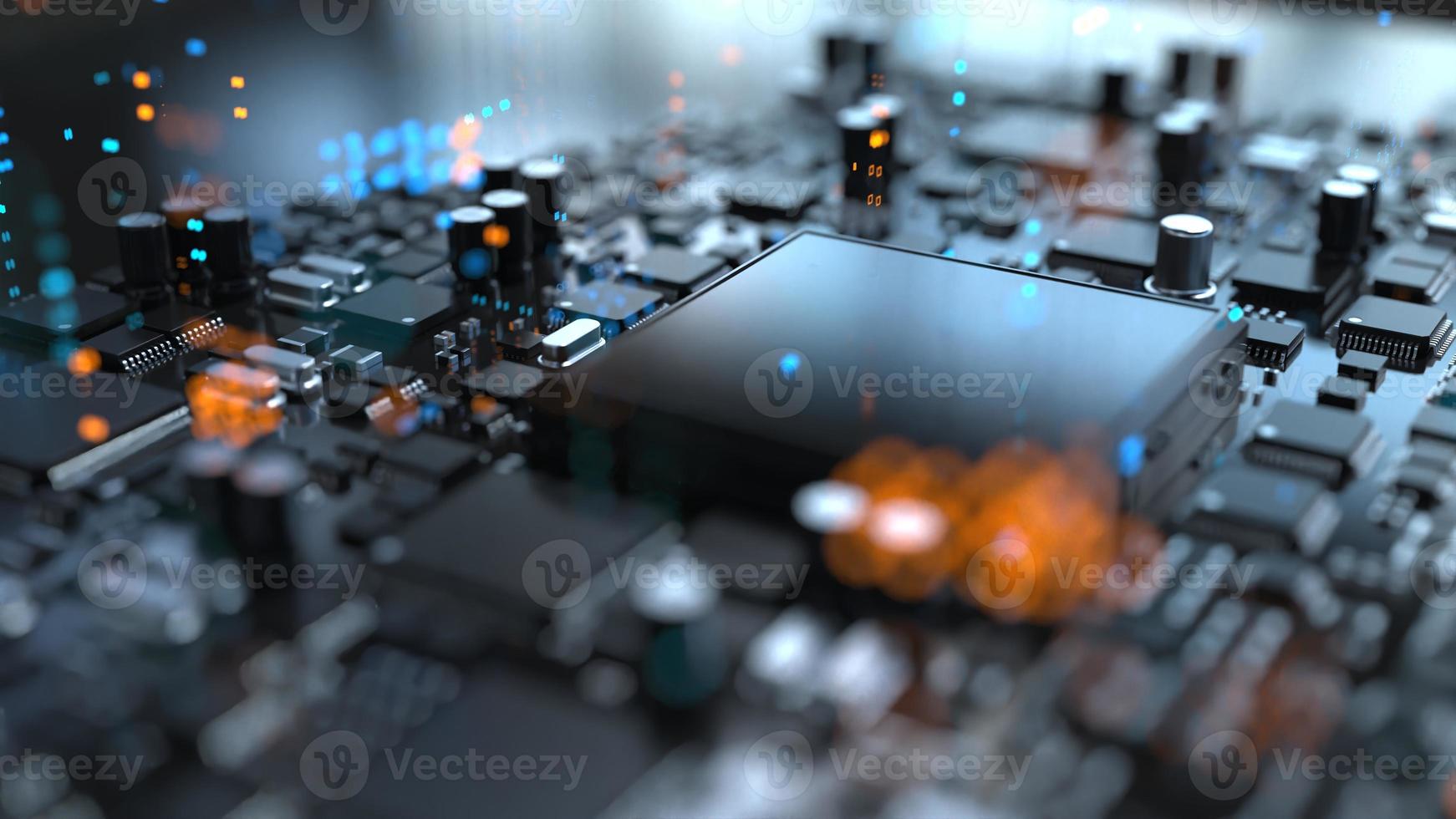 the variety of different types of chips and electronic components on the printed circuit board photo
