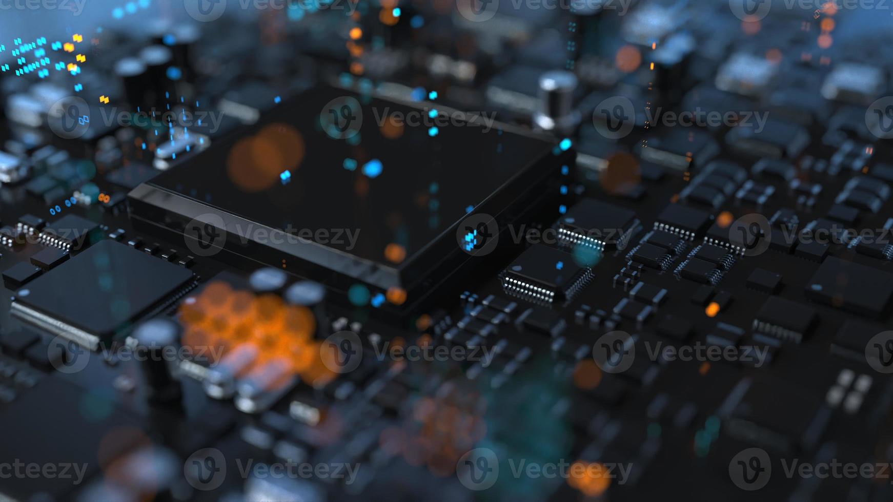 the variety of different types of chips and electronic components on the printed circuit board photo
