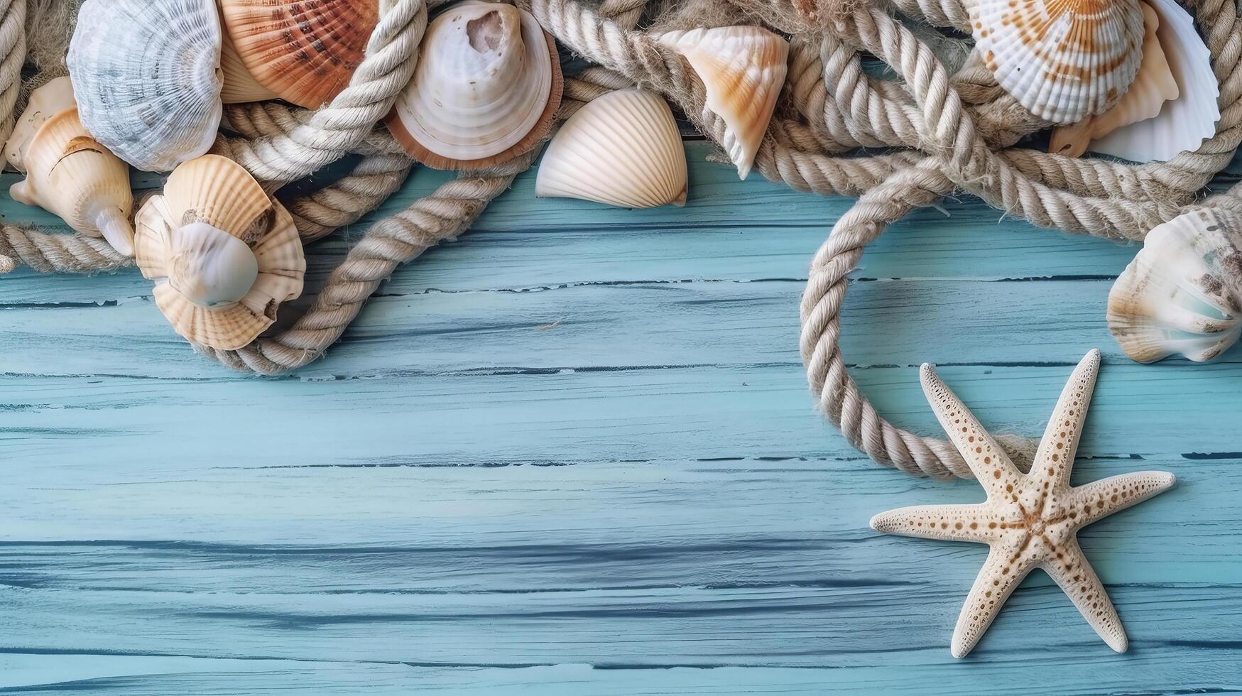 Blue summer background with shells. Illustration photo