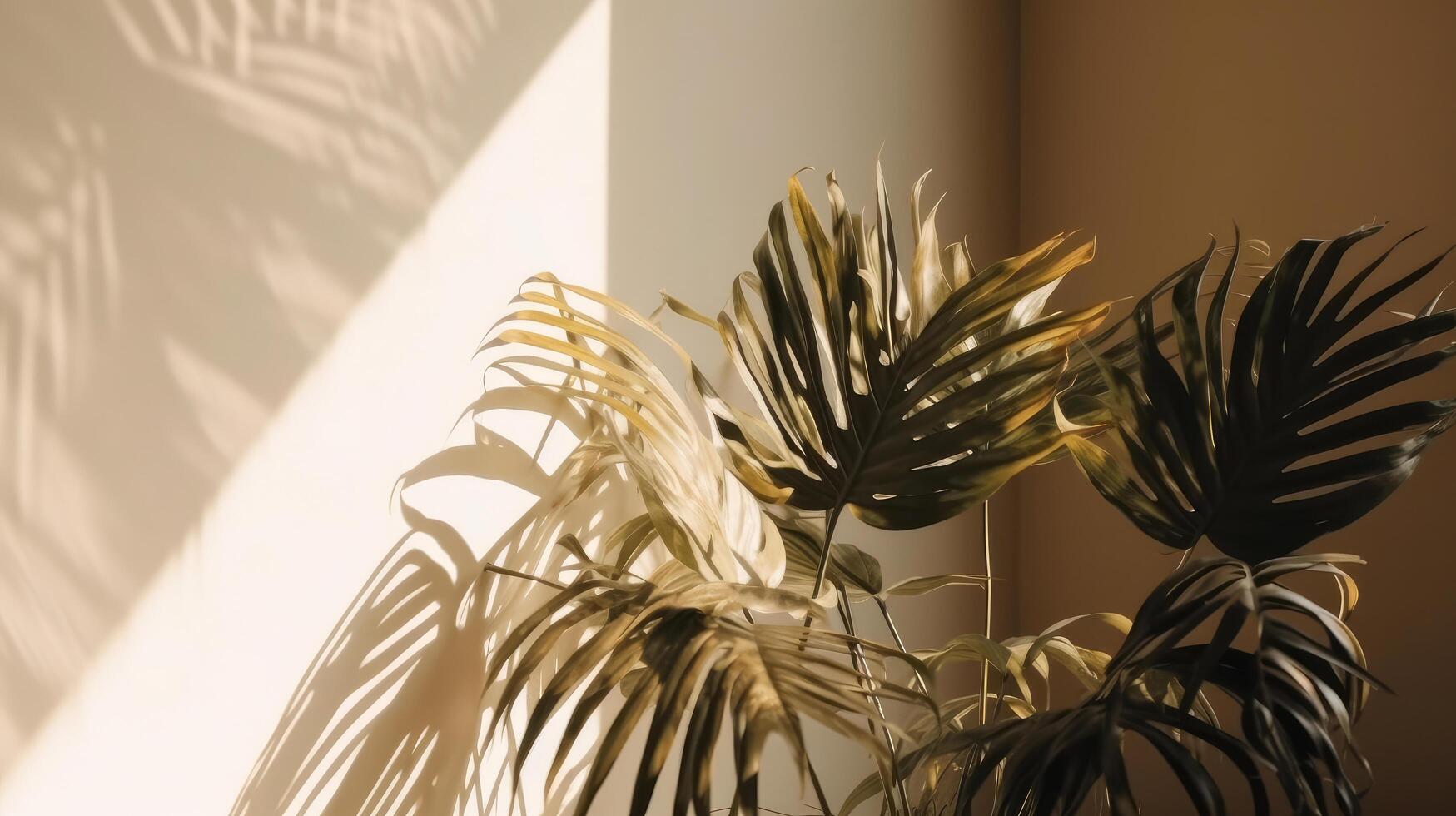 Palm leaves background with shadow. Illustration photo