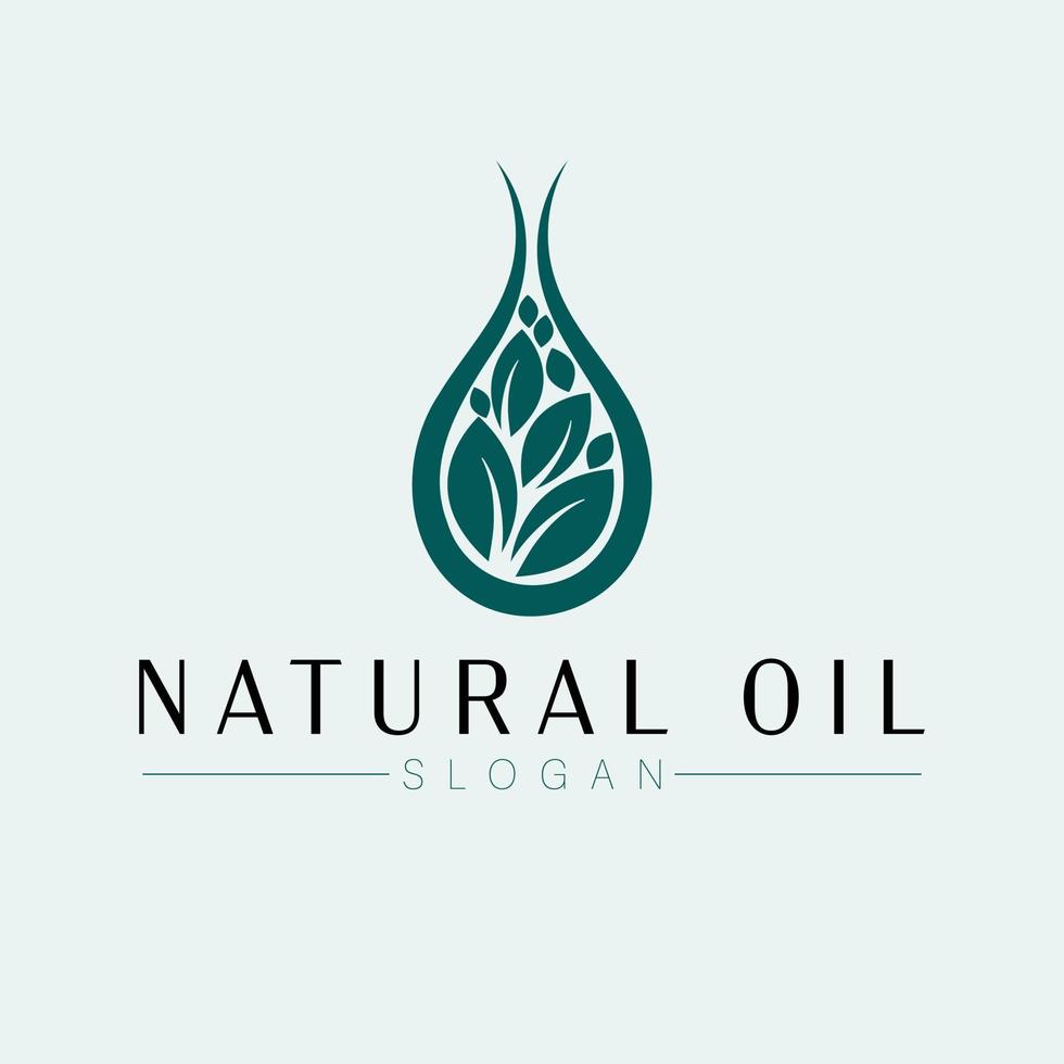 Natural oil logo design. Drop with leaves inside it, vector logotype. Natural and organic logo template.