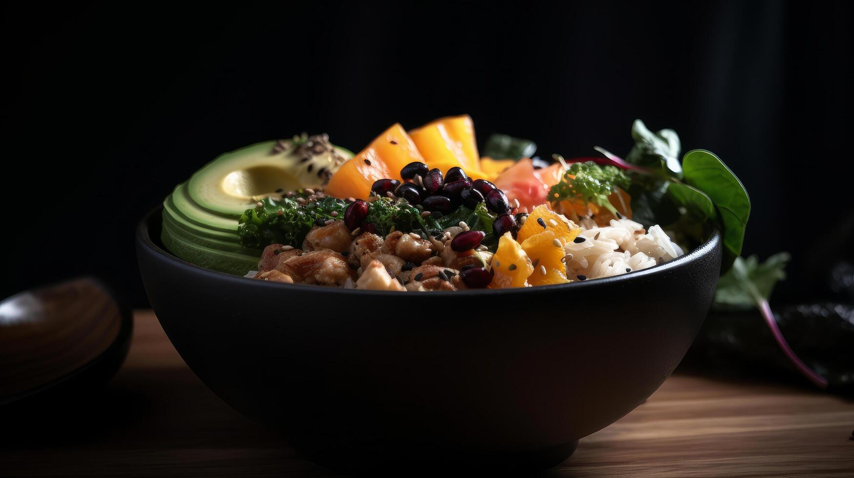 Poke bowl food background. Illustration photo