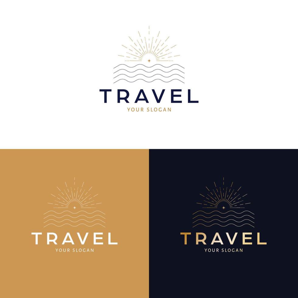 Travel logo design. Sunset and sea abstract vector logotype. Tropical vacation bohemian logo template.