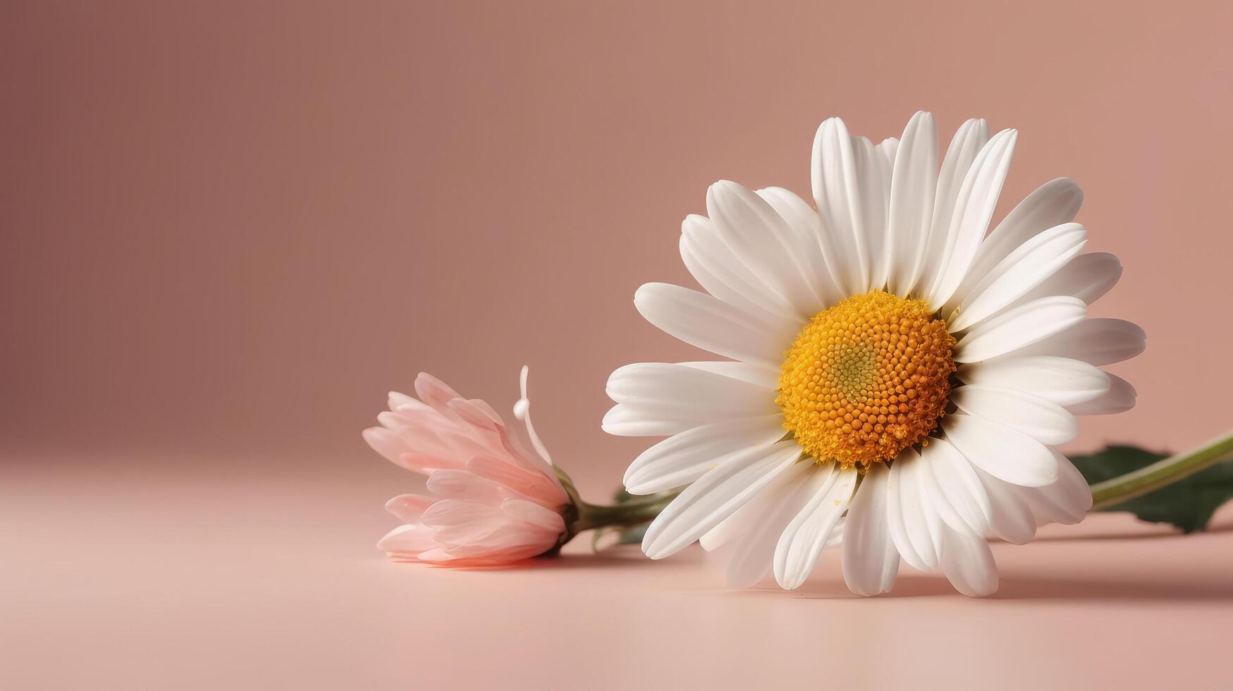 Chamomile flower on pink background. Illustration photo