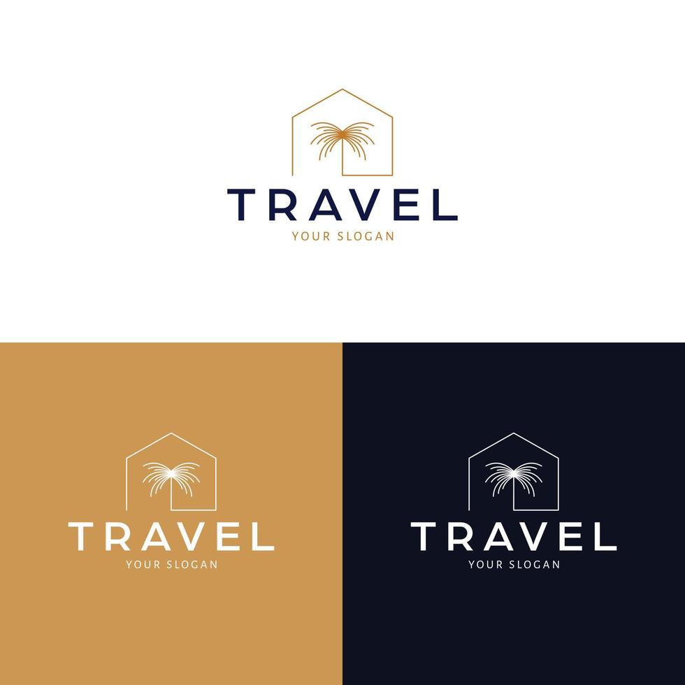 Travel logo design. House and palm abstract vector logotype. Vacation real estate logo template.