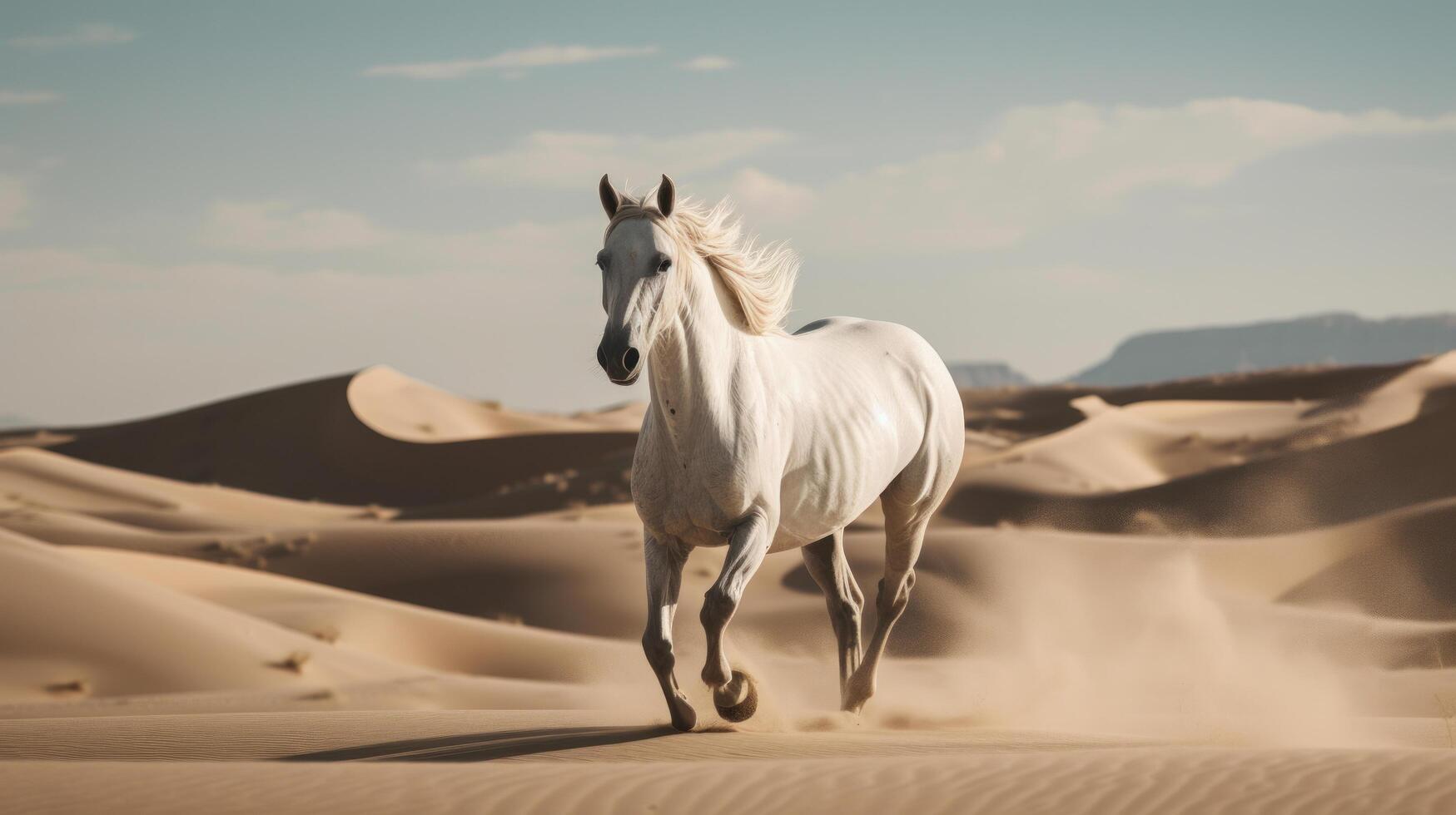 Beautiful white horse in desert. Illustration photo