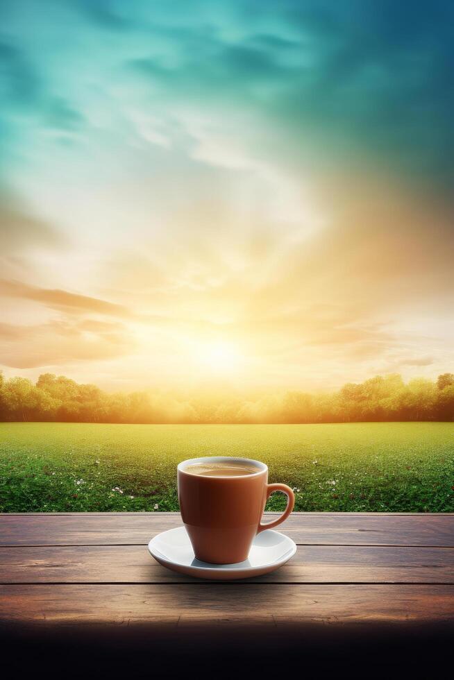 Summer morning with coffee cup. Illustration photo