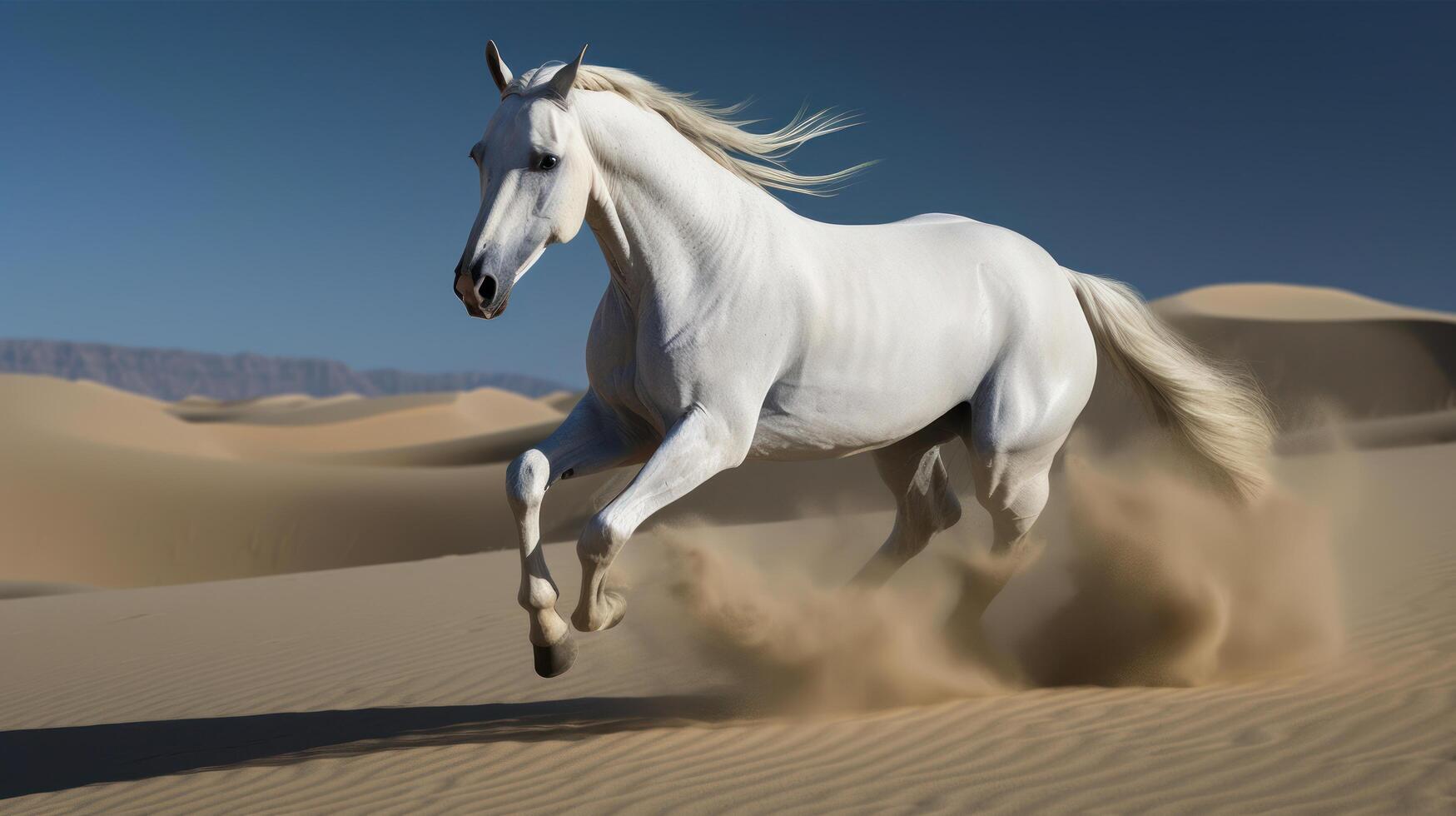 Beautiful white horse in desert. Illustration photo