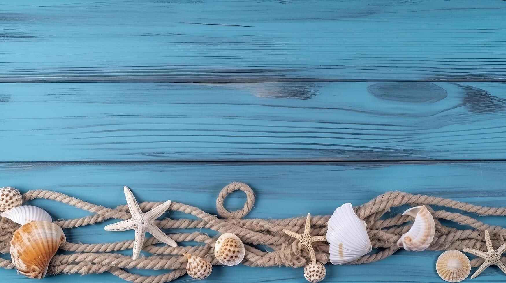 Blue summer background with shells. Illustration photo