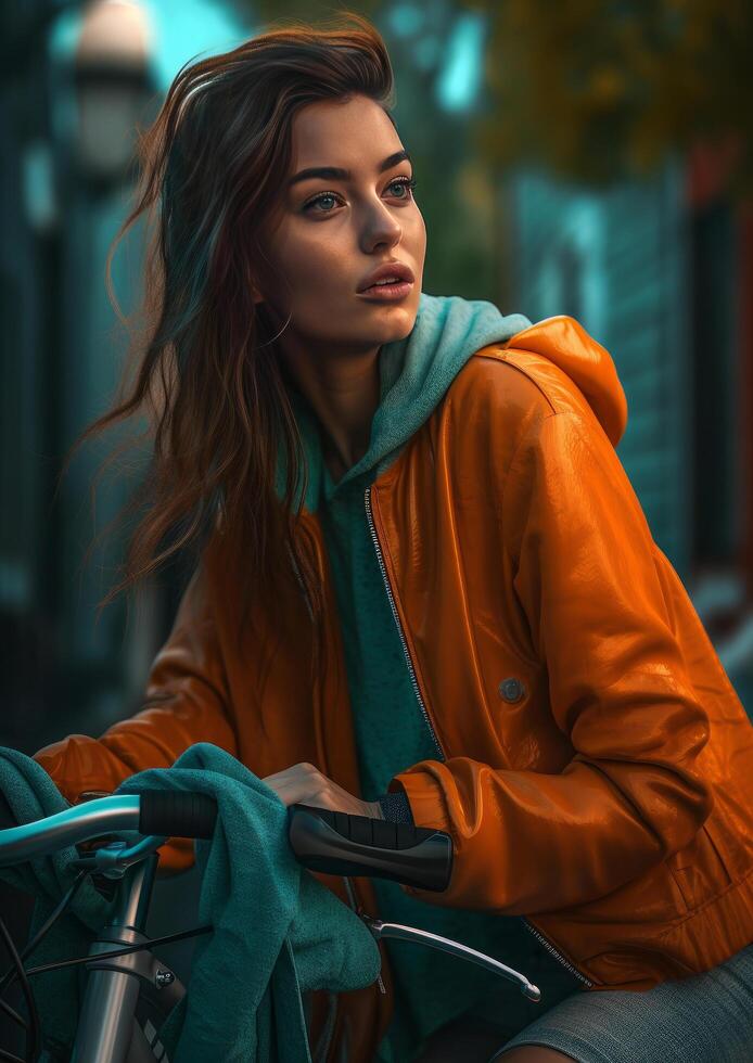 Girl on bicycle. Illustration photo