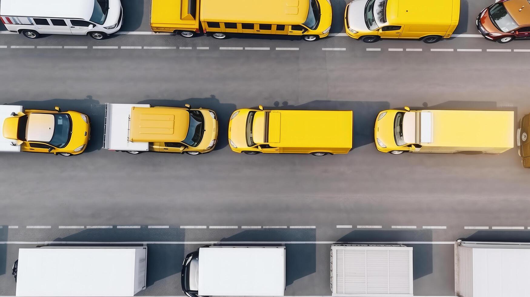 Yellow trucks top view. Illustration photo